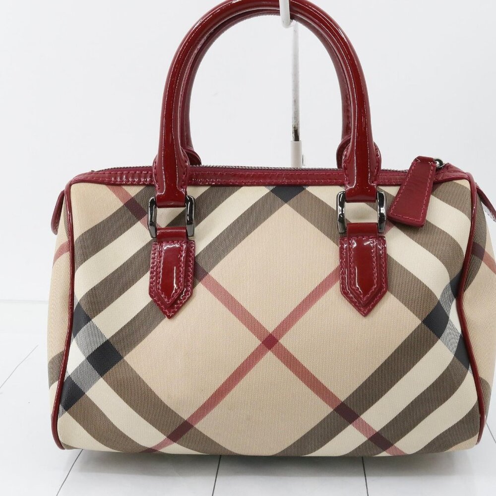 Burberry Haymarket Check Handbag – Red Patent Trim - Picture 2 of 14